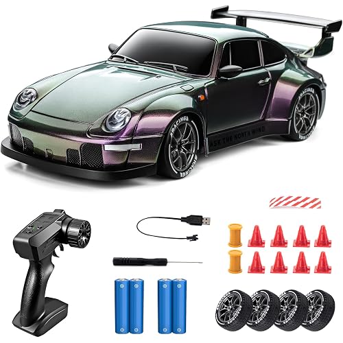 RC Drift Car, 1/24 Widebody Gradient Remote Control Drift Car for Adults Kids, 20KM/H 4WD Low/High Speed RC Cars with LED Lights, Extra Racing Tires, Vehicle for Beginners Indoors Outdoors