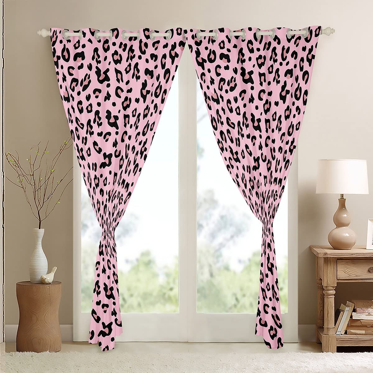 Pink Leopard Curtains Wild Animal Cheetah Window Curtains for For Kids Boys Girls Children Teens Africa Wildlife Window Drapes Window Treatments,W52*L63 - Image 4