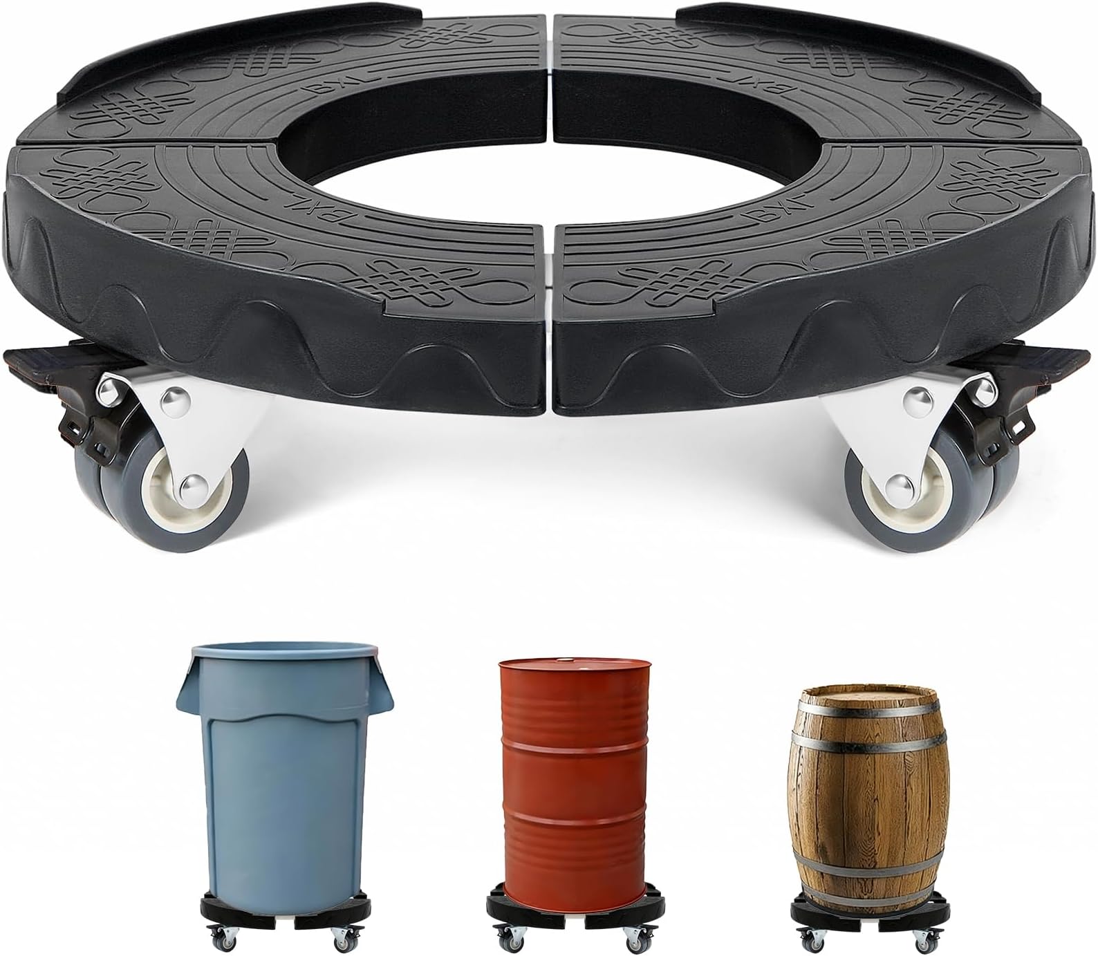 W B D WEIBIDA Trash Can Dolly Wheels Adjustable 15-19 Inch Round Roller with 4 Wheels Drum Cart Heavy Duty 440lbs Keg Truck Large Barrel Dollies Multi Functional Rolling Stand Plant Caddy