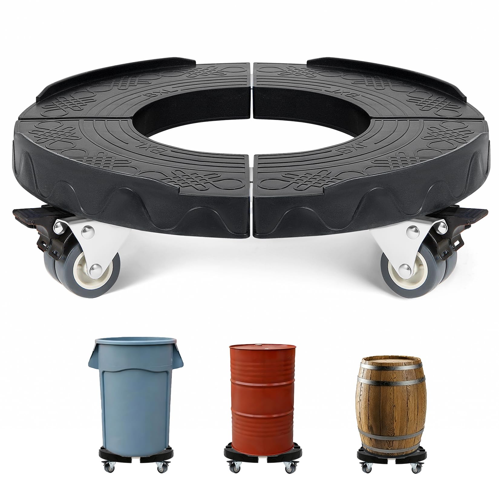 Trash Can Dolly Wheels Adjustable 15-19 Inch Round Roller with 4 Wheels Drum Cart Heavy Duty 440lbs Keg Truck Large Barrel Dollies Multi Functional Rolling Stand Plant Caddy