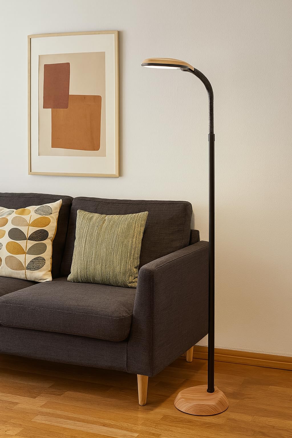 rosch LED-Stehleuchte | LED Stehlampe Tageslichtlampe, Augenschonend, Energiesparend | Flexibler Lampenhals | Buche | ABS, PVC Material