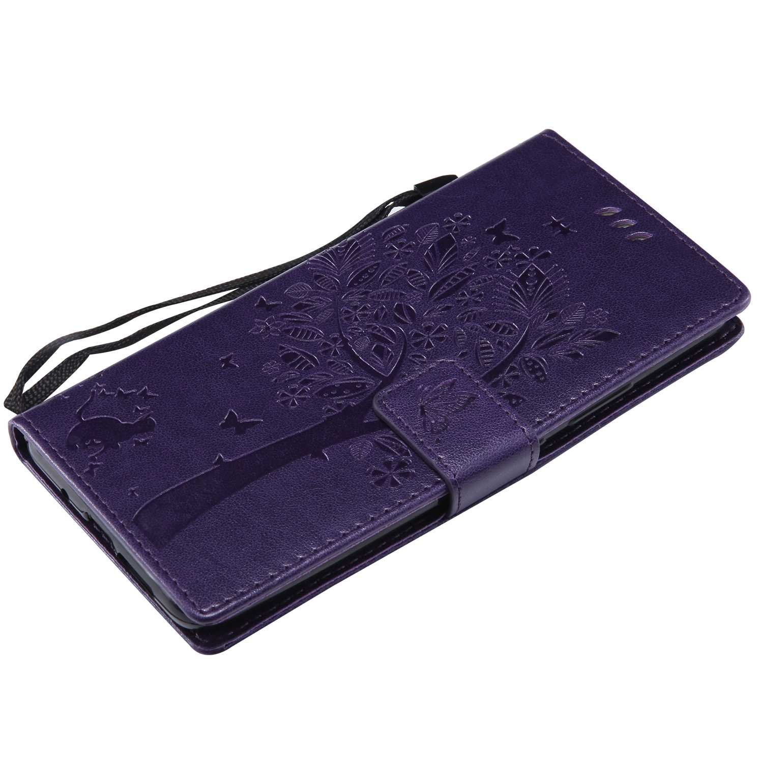 Conber Cover per Huawei Mate 10 PRO, Custodia in Pelle PU con Interno TPU Antiurto, Serie Gatto e Albero Flip Case Cover Custodia Portafoglio per Huawei Mate 10 PRO - Viola