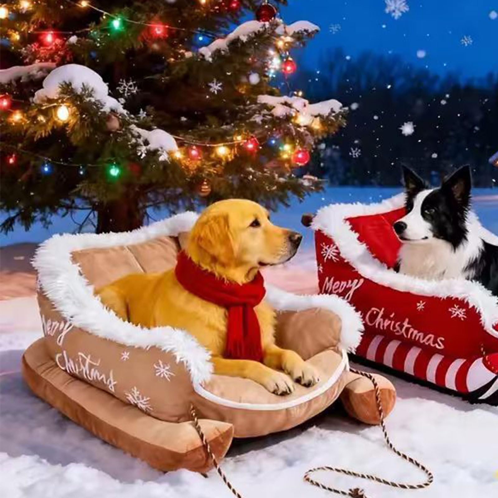 Letto per cani a slitta natalizia con copertura in pelo, morbido nido spesso per cani a pelo lungo, divano per cani da slitta di Natale con copertura in pelo, morbido divano per cani a pelo