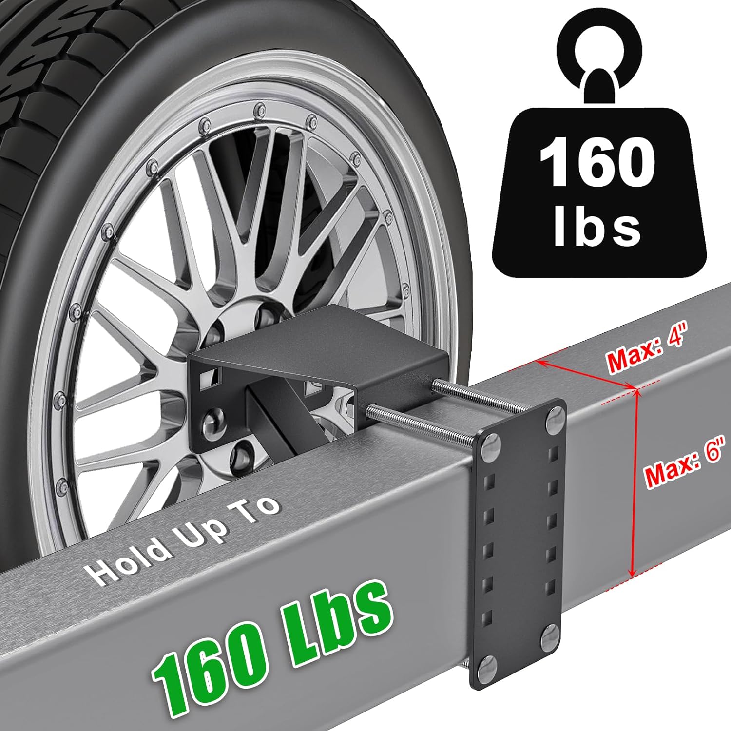 Heavy Duty Universal Spare Tire Carrier Mount Bracket for Utility Trailer, RV, Camper & Boat – Fits 4/5/6 Lug Wheels with 4", 4.5", 4.75", 5" & 5.5" Bolt Patterns, Holds up to 160 lbs