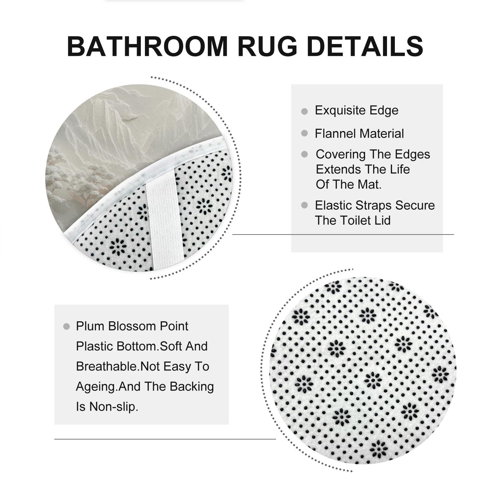Lot de 4 rideaux de douche en forme de montagne avec tapis antidérapant, tapis en forme de U et tapis de couvercle de toilette, blanc 3D nature, ensemble d'accessoires de salle de bain, 183 x 183 cm