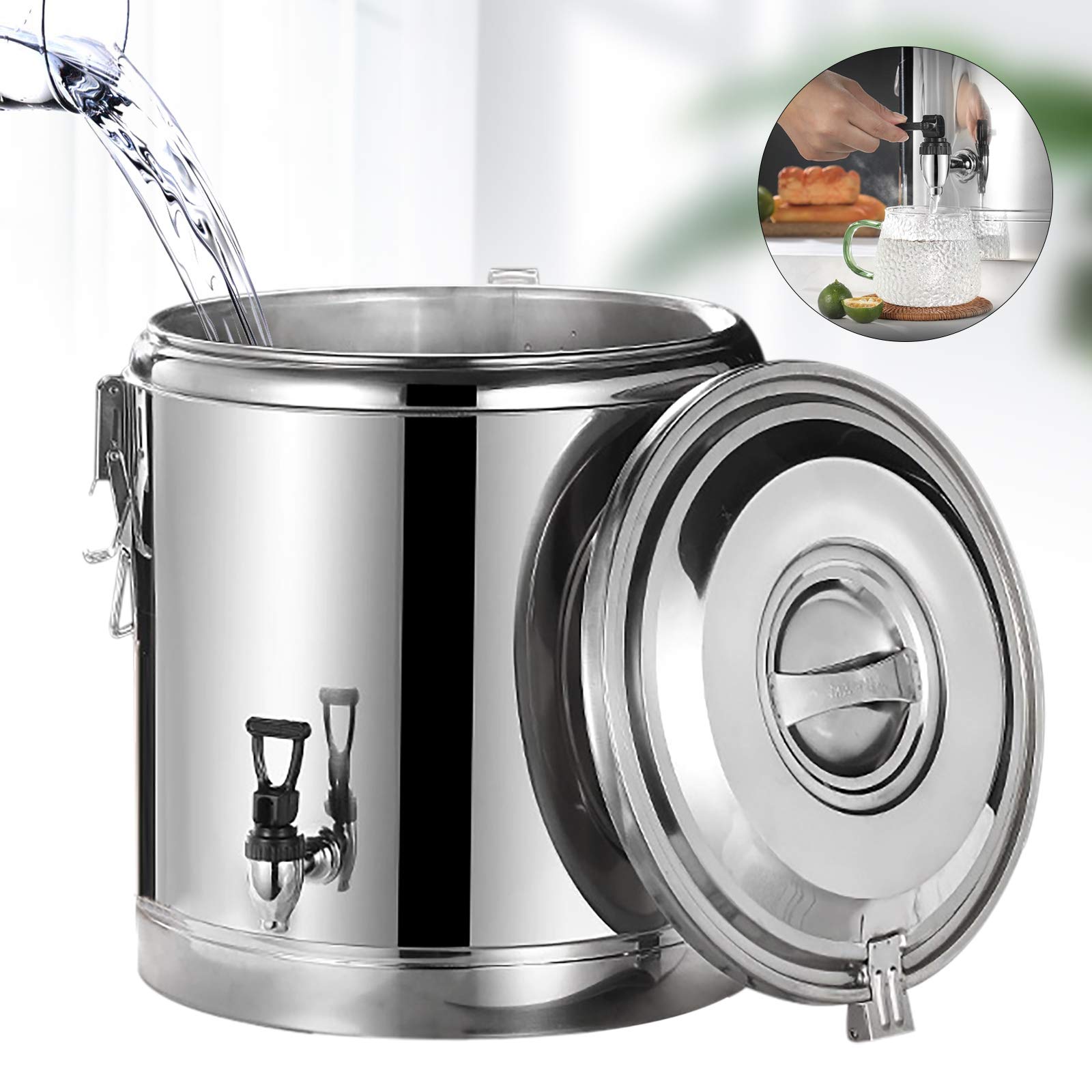 Bidón de agua de acero inoxidable, recipiente térmico de 40 l, recipiente de transporte aislado con grifo, acero inoxidable 201, aislamiento de 18,5 mm, superficie pulida, ideal para sopas, guisos, té