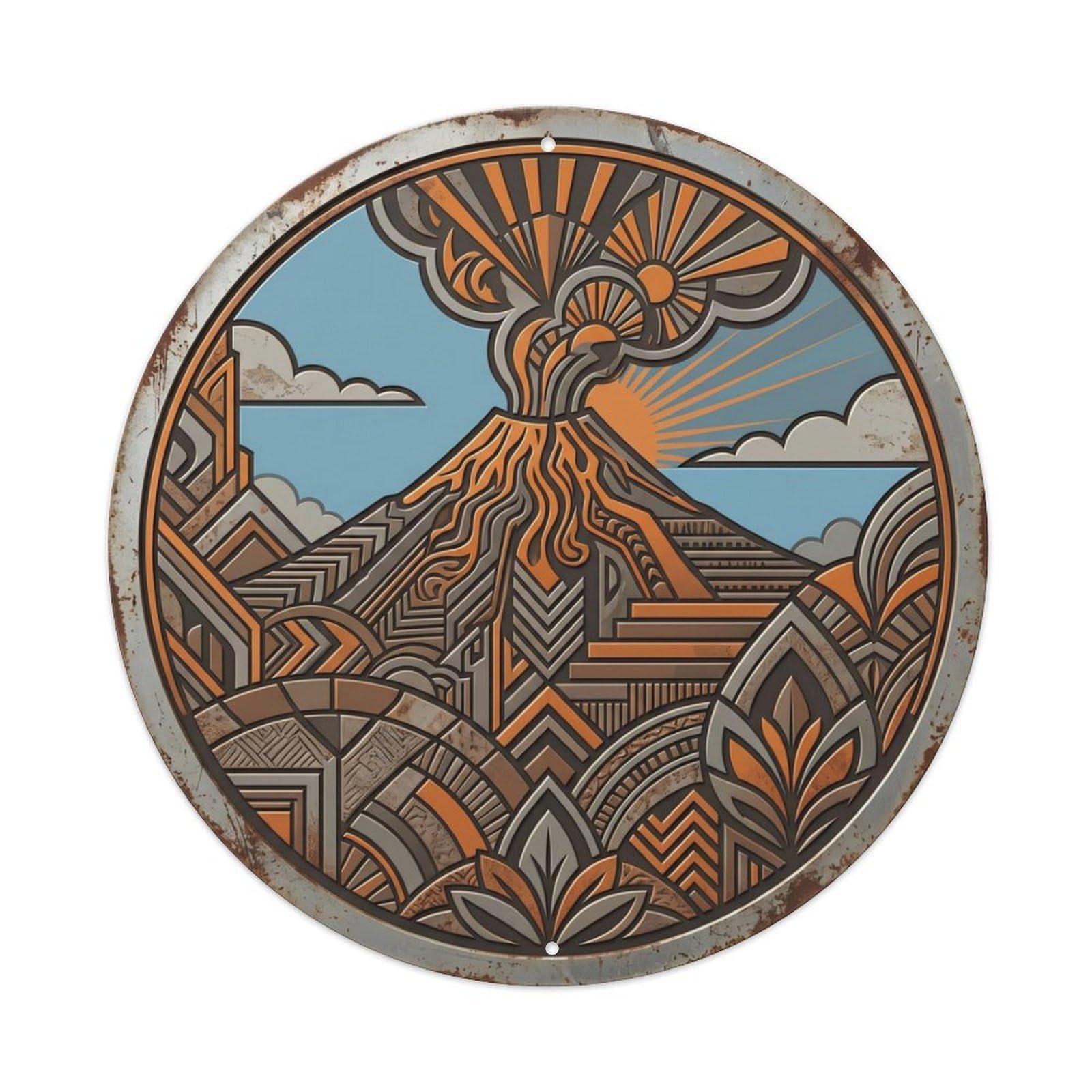 Naples Macro Vesuvius Travel Metal Tin Sign Plaque Wall Decor for Cafe, Club Bar, Office, Home Garden Round Metal Poster 8x8Inch