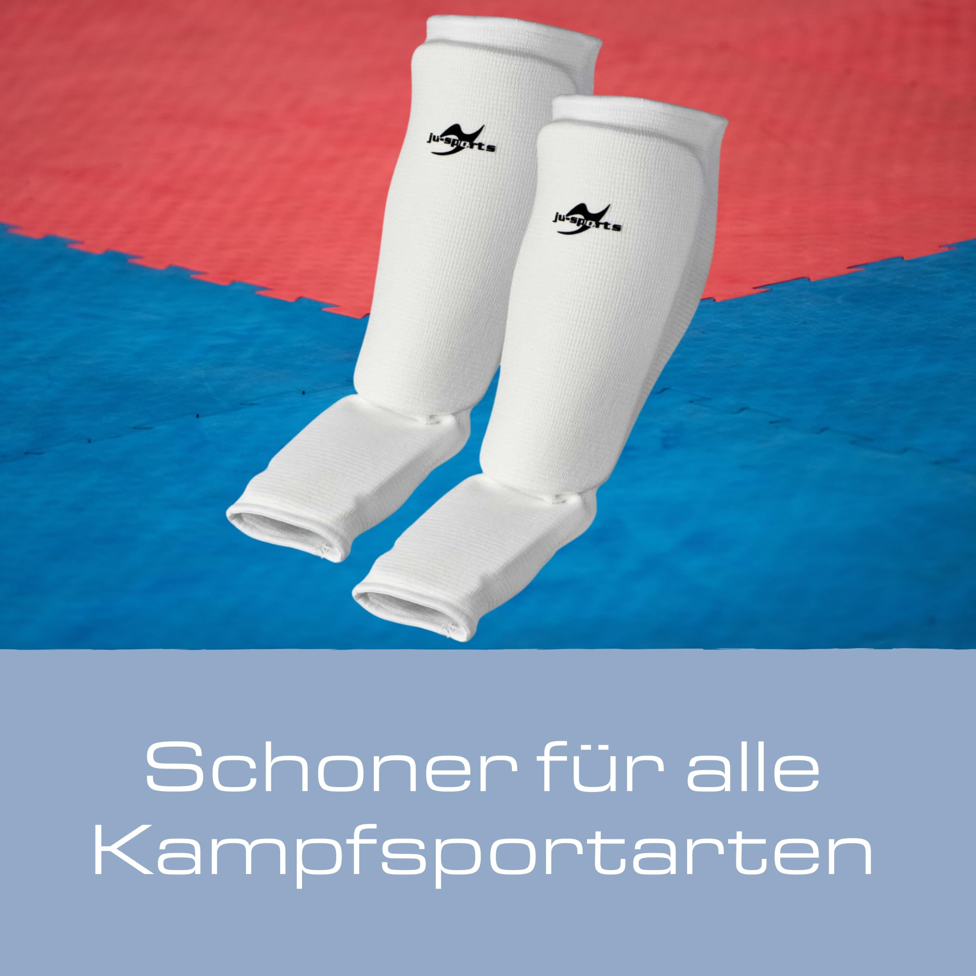 Ju-Sports - Spann Schienbeinschoner, weiß, Baumwolle I Schoner für viele Kampfsportarten I Dehn- & waschbarer Spannschoner & Schienbeinschutz