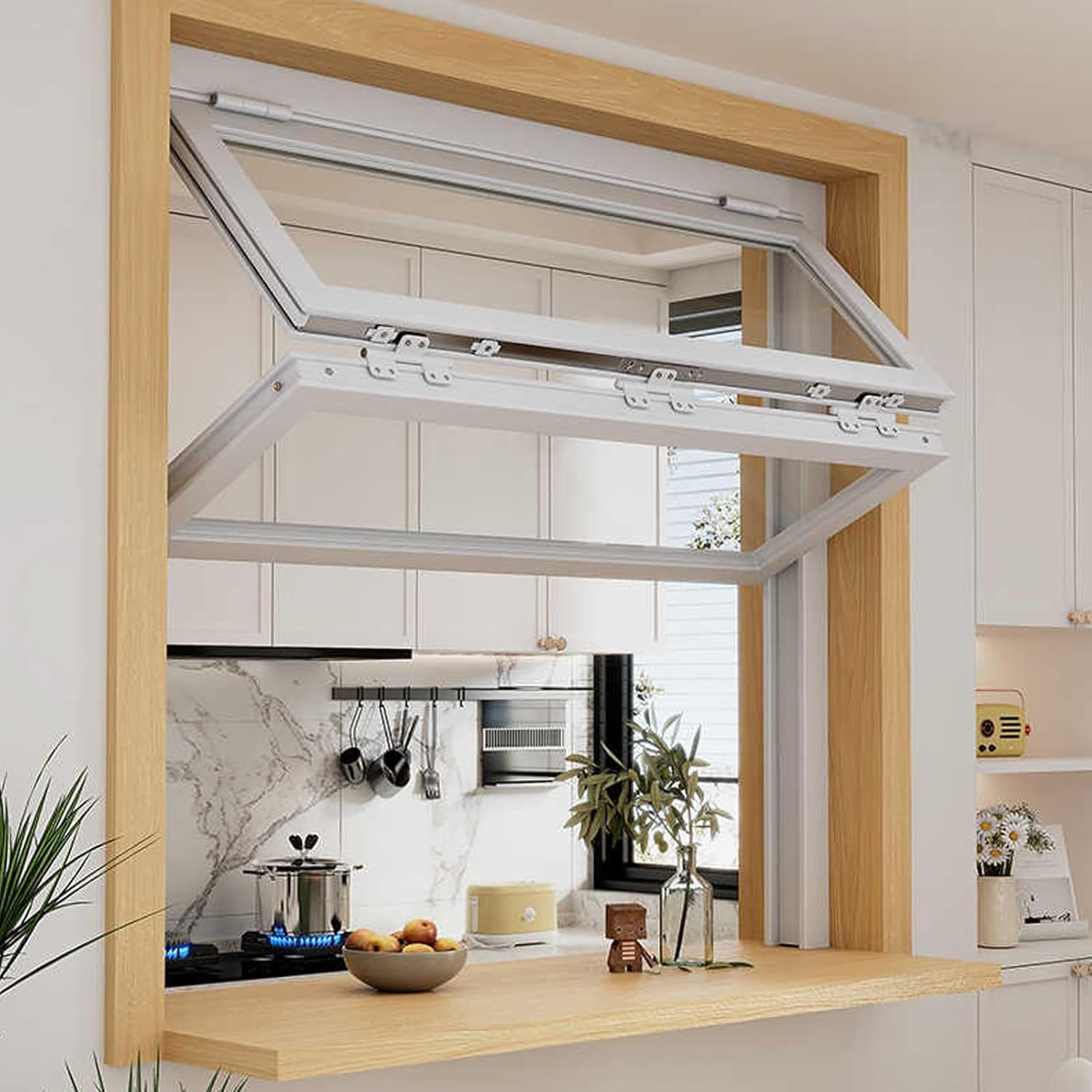 Reinforced Glass Foldable Sliding Concession Window for Food Trucks & Mobile Homes - Durable Aluminum with Locks, Outdoor Replacement (White, 39.4x35.4in)