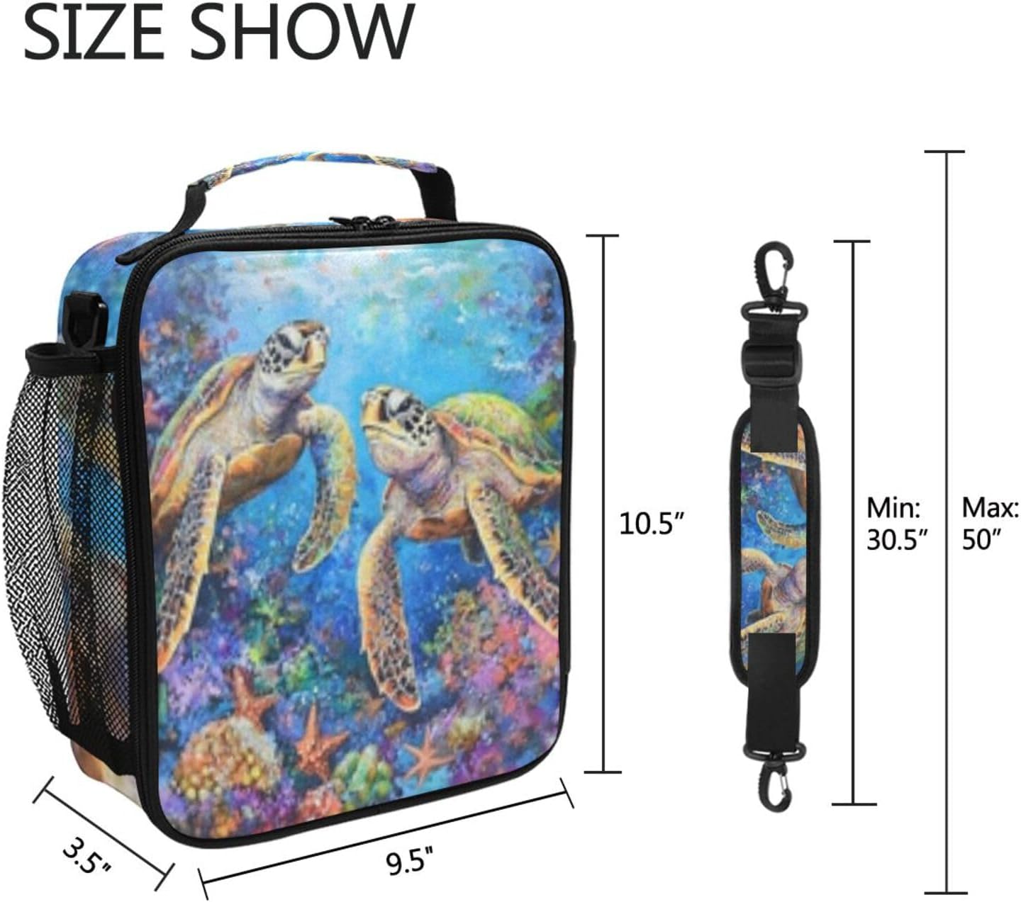 ALAZA Two Sea Turtles Lunch Box for Women Men Kids Boys Girls Insulated Cooler Bag with Handle & Strap image 5