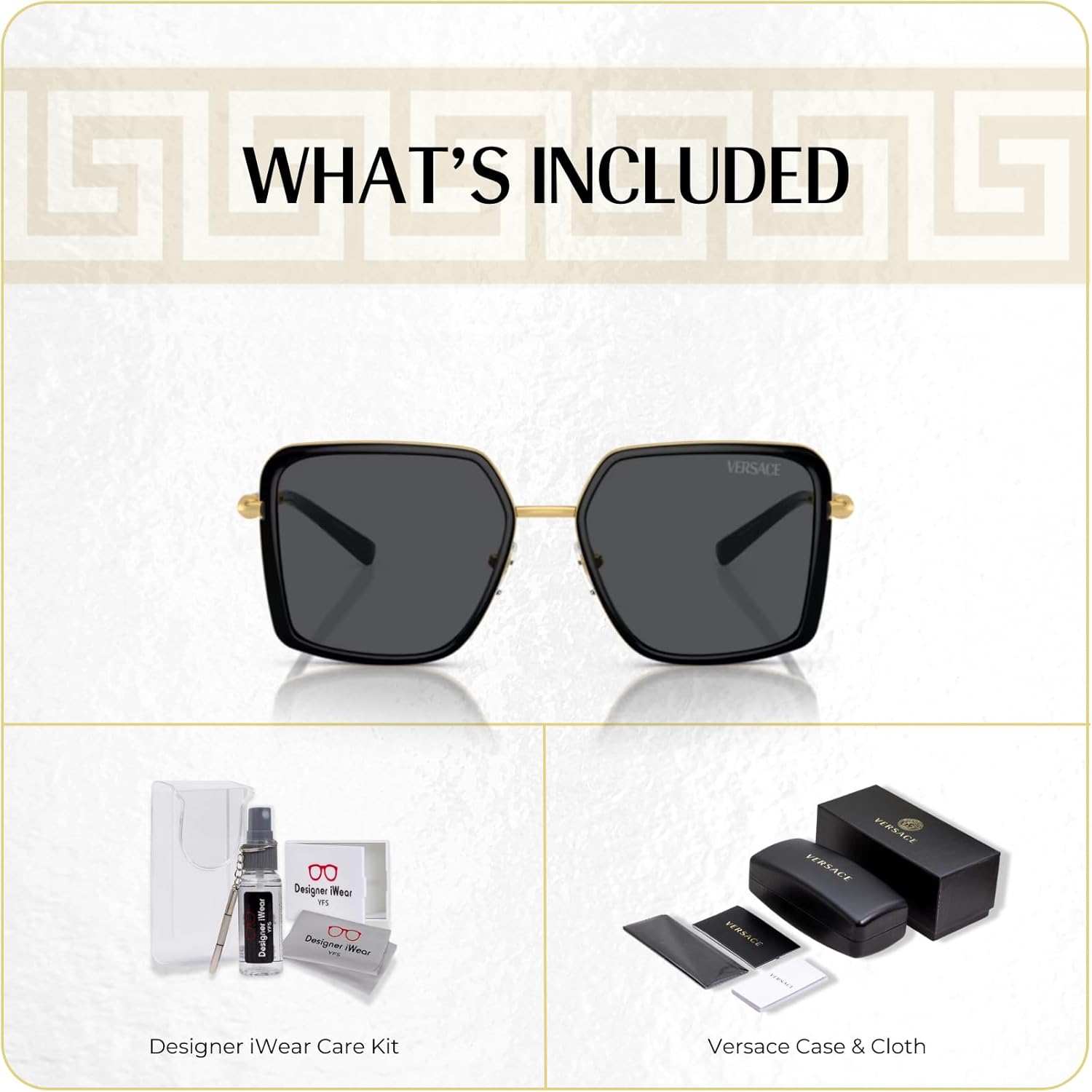 Versace VE2261 Square Sunglasses for Women +BUNDLE with ACCESSORY EYEWEAR KIT - Image 2