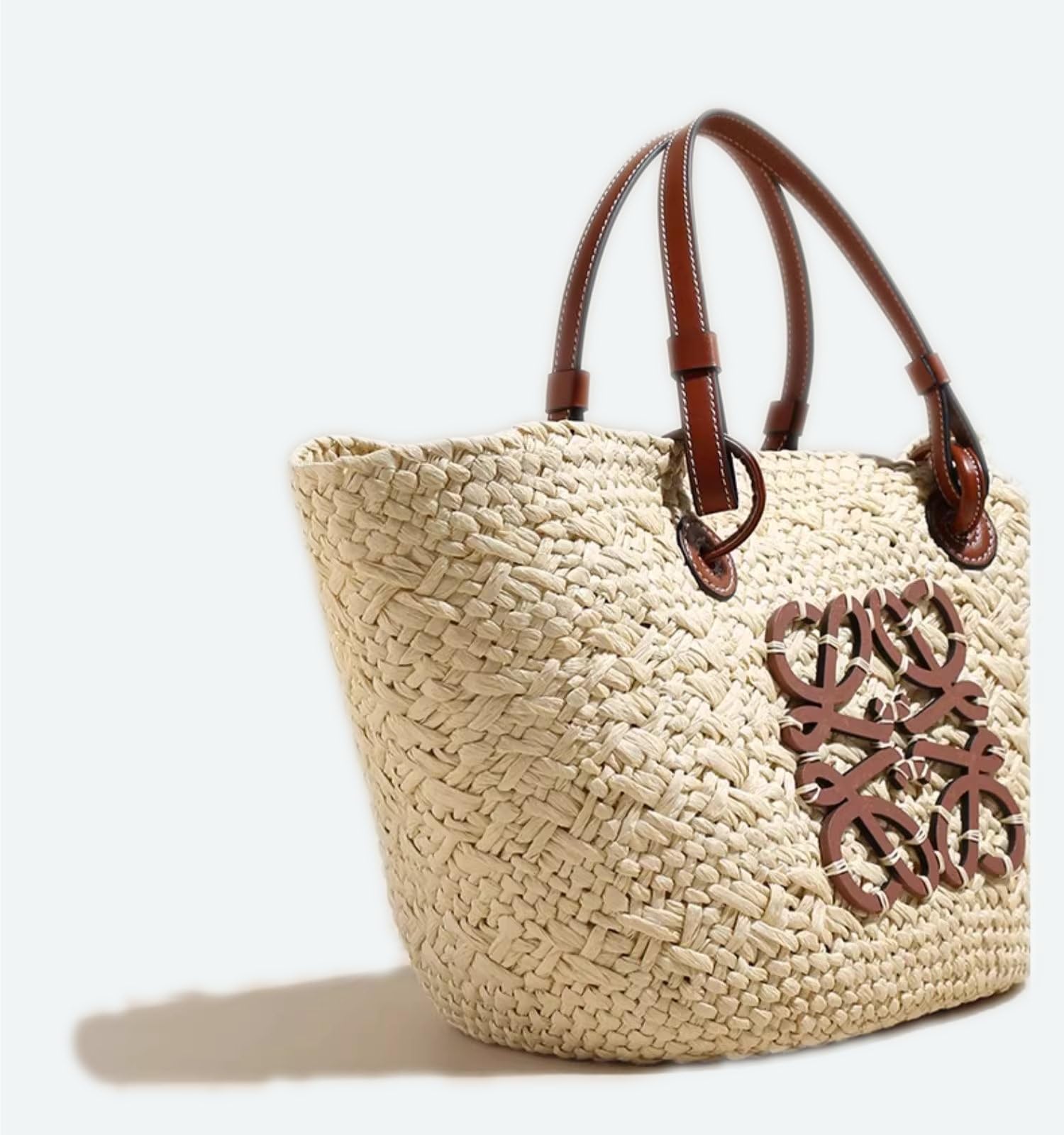 Strohtasche Stroh-Strandtasche, Handgefertigt, Gewebte Schultertasche, Handtasche Mit Großem Fassungsvermögen Damen(Beige)