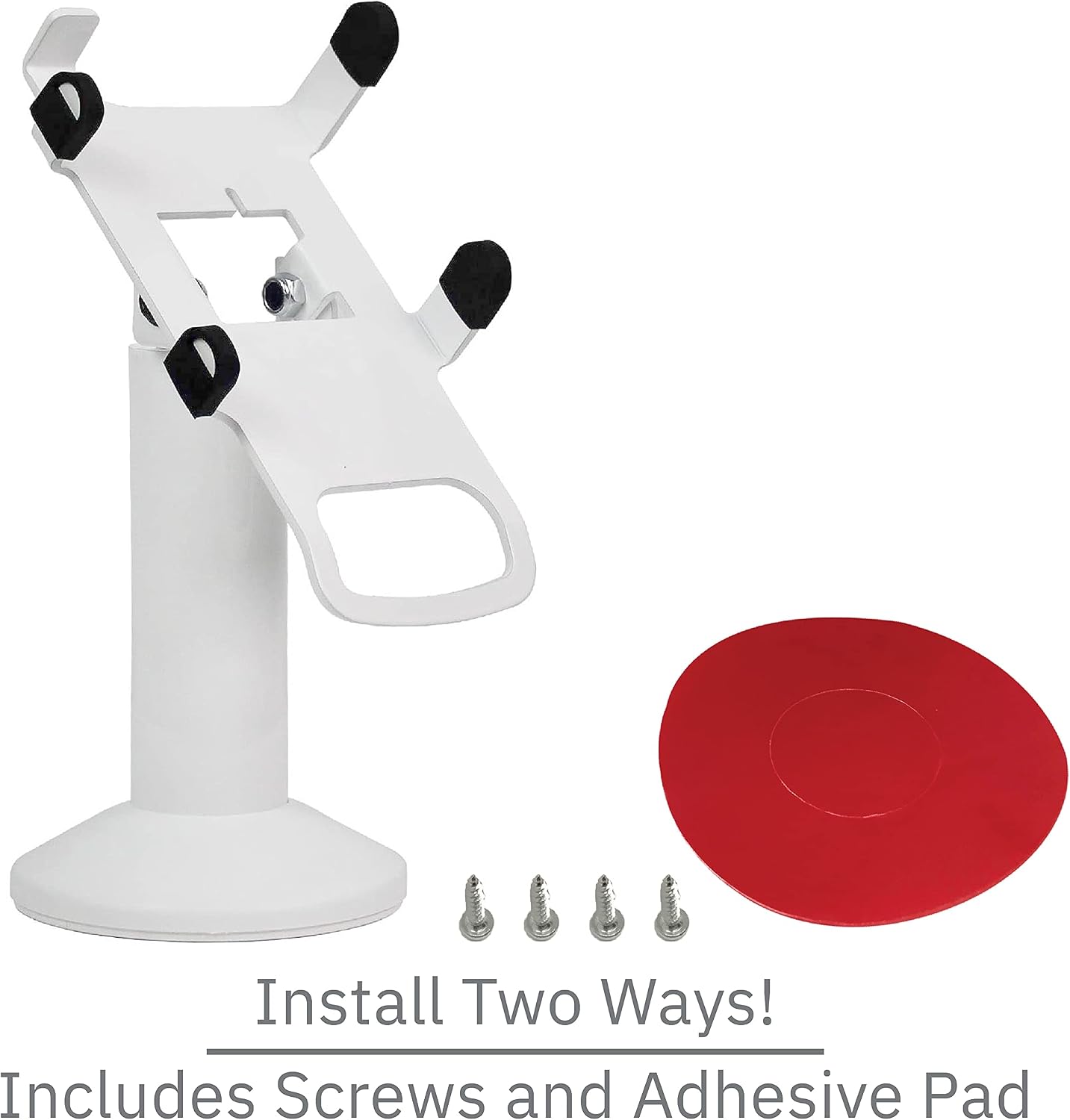 Terminal stand with screws and a red adhesive pad