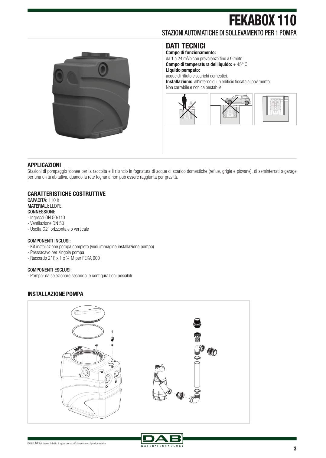 DAB FEKABOX 110 LT - Stazione automatica di raccolta e sollevamento acque reflue