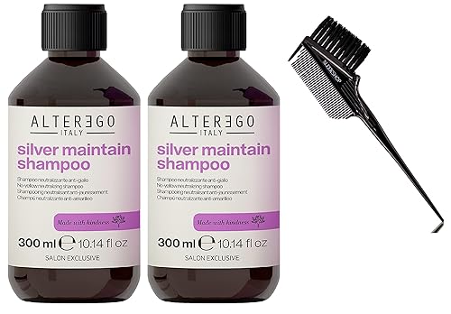 Miniatura 1 de AIterEgo Italy AIter Ego SILVER MAINTAIN Champú limpiador neutralizante sin amarillo, limpieza de pigmento morado (con cepillo 3 en 1) (10.14 onzas