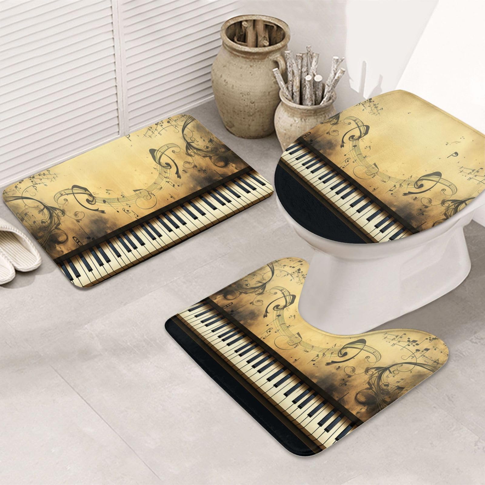 Lot de 3 tapis de bain super doux et absorbants en forme de U lavables