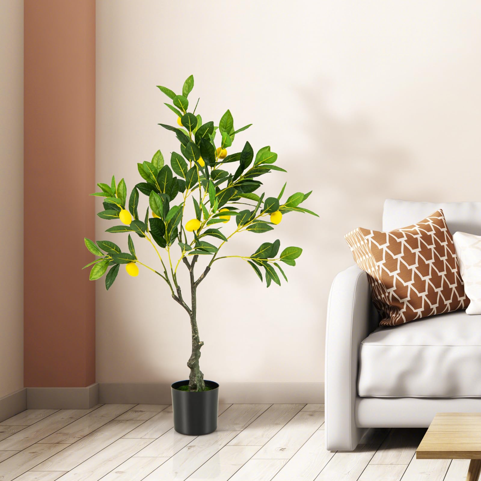 GIANTEX Albero di limone artificiale, altezza 80/120/160 cm, con frutti grandi 9/18/27, pianta decorativa con rami realistici, agrumi in vaso per soggiorno, ufficio, ingresso (80 cm