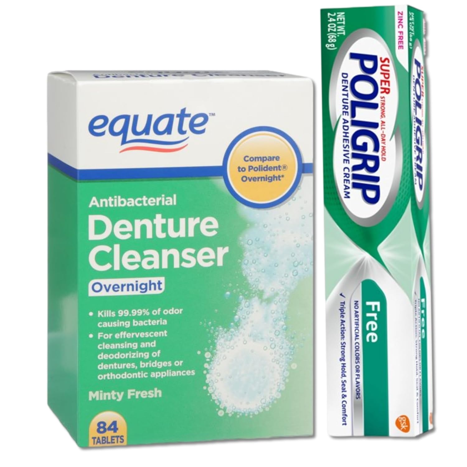 Super Poligrip Zinc Free 2.4oz Bundle with Equate Overnight