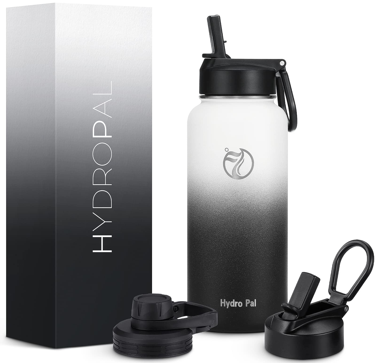 HydroPal Edelstahl Trinkflasche - 750ml/ 1L/1.2L/1.9L, BPA-Frei, Kohlensäure geeignet, Isolierte flasche mit Strohhalm & 2 Deckel