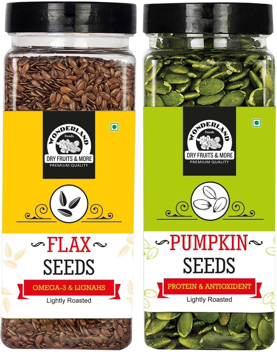 Wonderland Foods 400g (200g X 2) Healthy & Roasted Pumpkin & Flax Seeds Jar Combo Pack