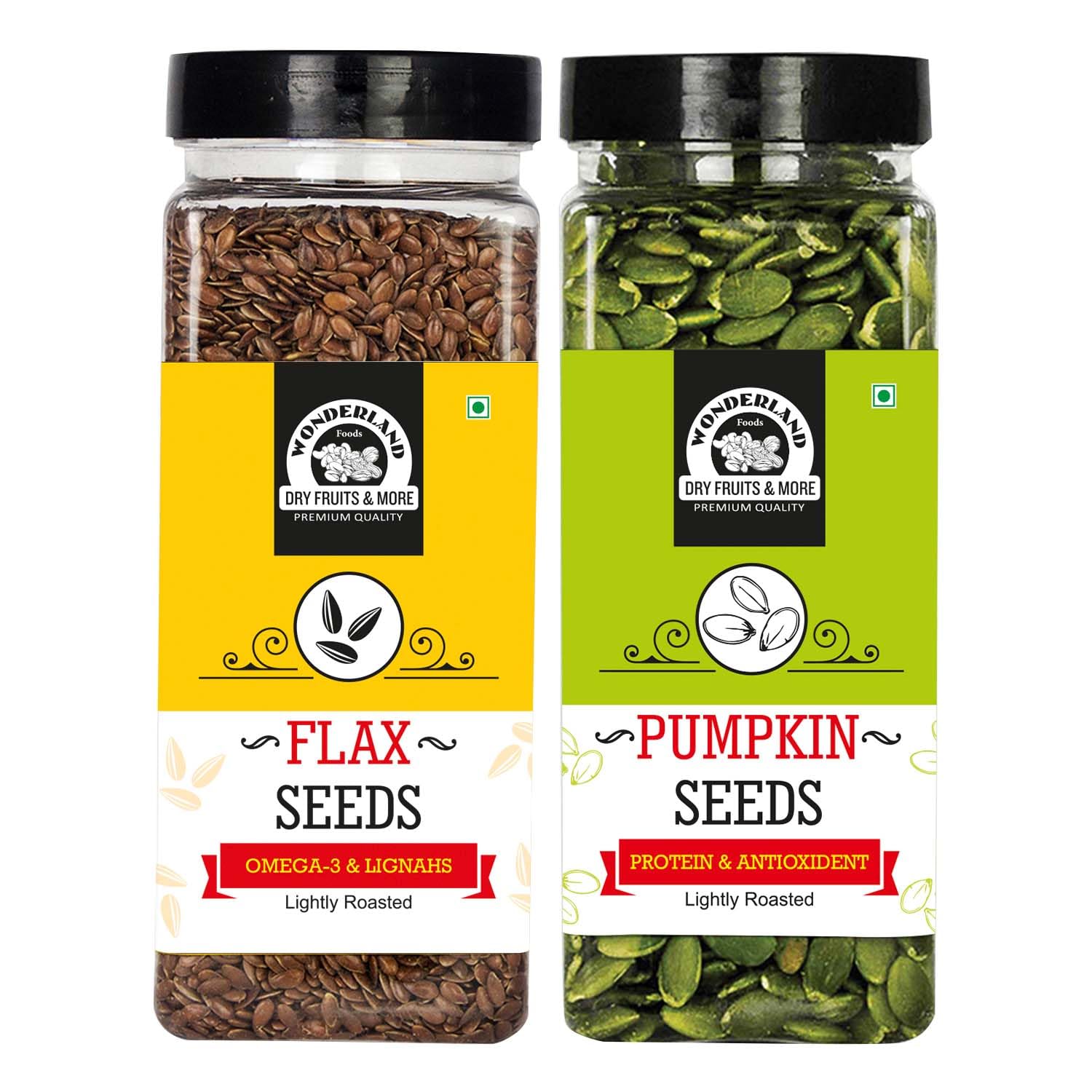 Wonderland Foods 400g (200g X 2) Healthy & Roasted Pumpkin & Flax Seeds Jar Combo Pack