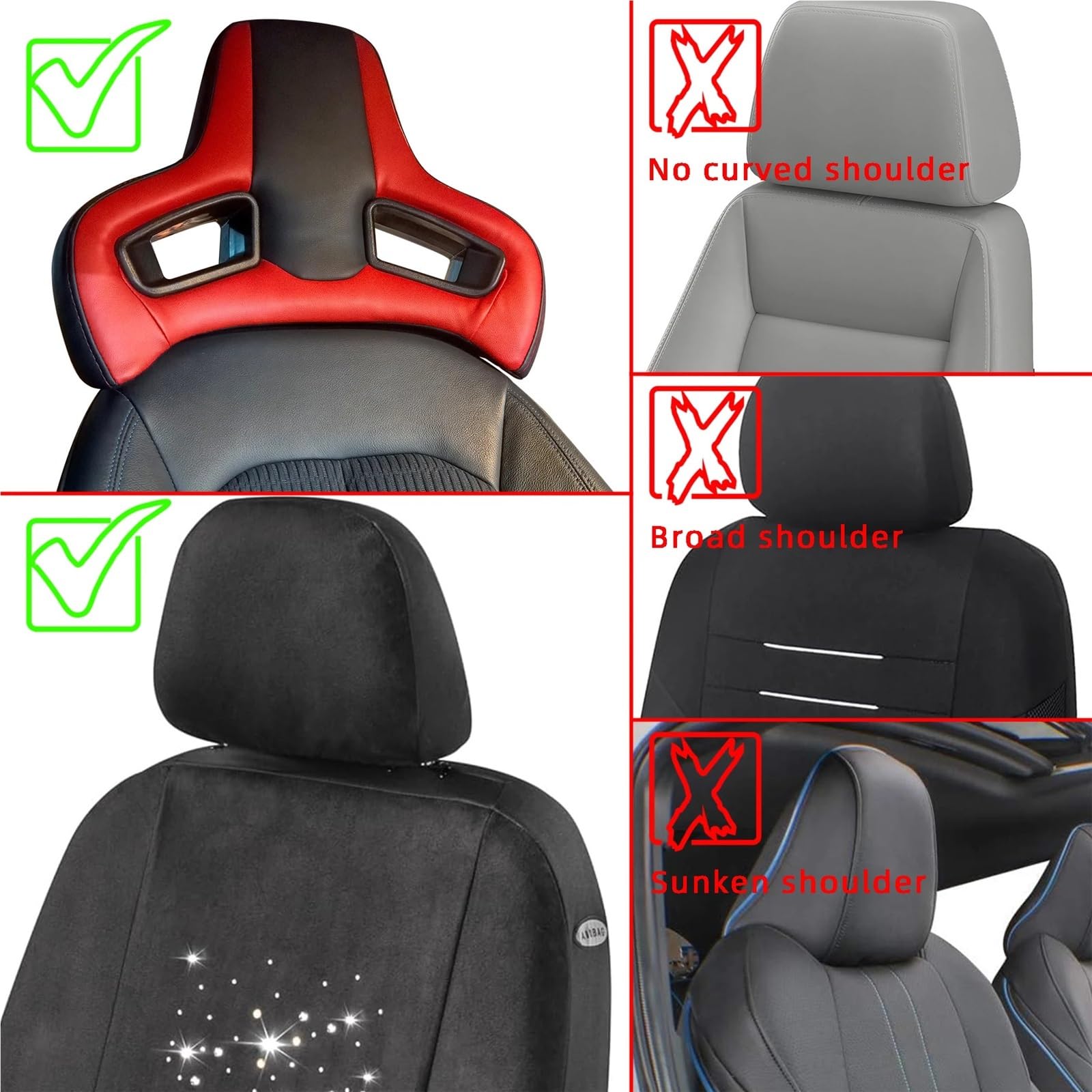 Car Pillow Driving Seat Car Pillow Apta para reposacabezas de asiento, cojín el cuello con tipo Plug & Play, almohada carreras(Black)