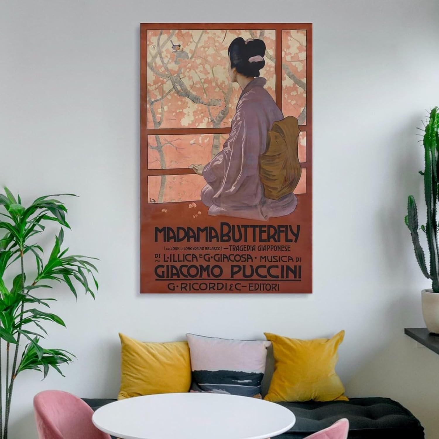 Madama Butterfly Opera Vintage Canvas Printing Wall Art Japanese Kimono Cherry Blossoms Prints Posters Wall Decor Bohemian Style for Living Room Bedroom Office Study Gallery Gift 16x24inch(40x60cm)
