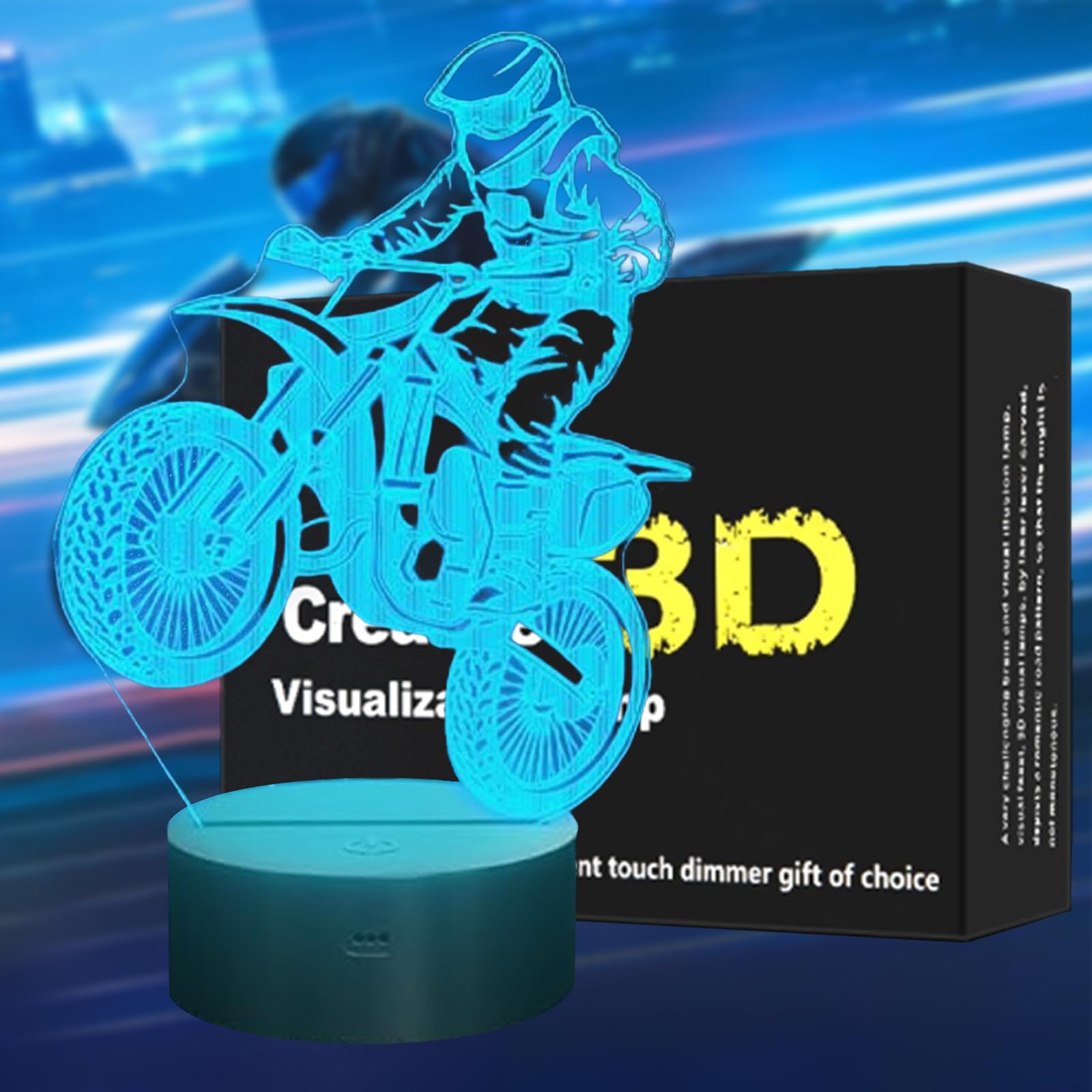 OraTrade Motorcycle 3D Night Light for Kids,7 Colour Changing LED Bedside Lamp,Touch Control Motocross Illusion Lamp with USB Rechargeable & Battery Powered,Gift for Boys Girls Dirt Bike Lovers Rider