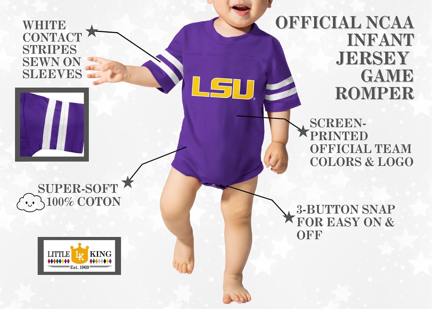 Little King College Football Infant Jersey Game Romper-Sizes 6M 12M 18M