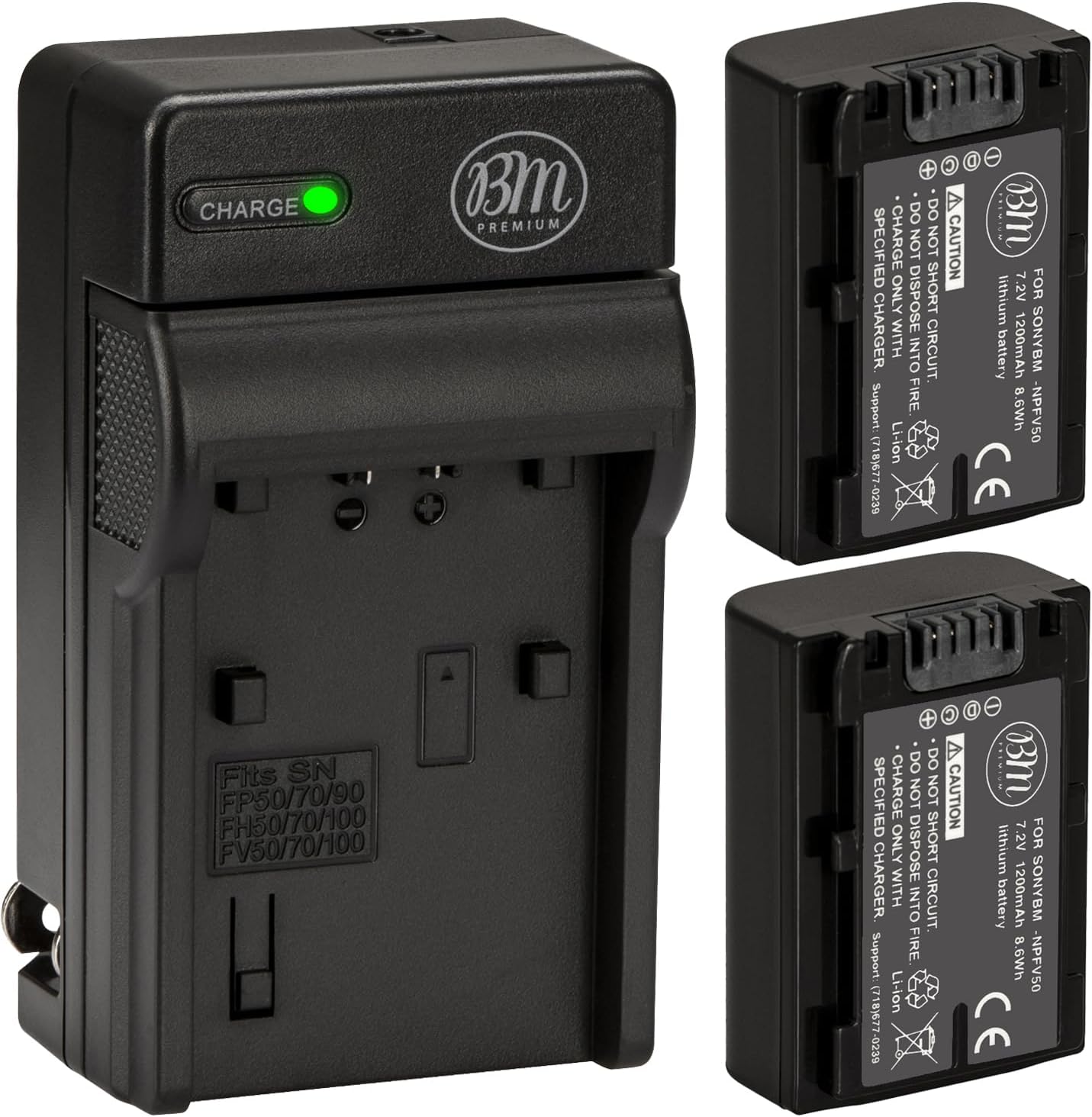 BM Premium Pack of 2 NP-FV50 Batteries and Battery Charger for Sony FDR-AX53, HDR-CX675/B, HDR-CX455/B, HDR-CX330, HDR-CX380, HDR-CX430V, HDR-CX900, TD30V, HDR-CX260V, HDR-CX580V, HDR-CX760V, HDR-PJ200, HDR-PJ230, HDR-PJ340, HDR-PJ380, HDR-PJ430V, HDR-PJ540, HDR-PJ650V, HDR-PV710V, HDR-PJ670, HDR-PV790V, HDR-PJ810, HDR-TD30V, FDR-AX33, FDR-AX100 Handycam Camcorder