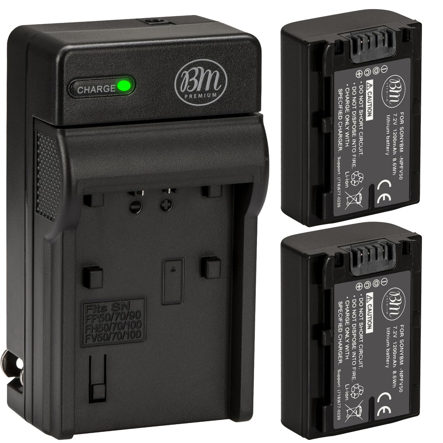 BM Premium Pack of 2 NP-FV50 Batteries and Battery Charger for Sony FDR-AX53, HDR-CX675/B, HDR-CX455/B, HDR-CX330, HDR-CX380, HDR-CX430V, HDR-CX900, TD30V, HDR-CX260V, HDR-CX580V, HDR-CX760V, HDR-PJ200, HDR-PJ230, HDR-PJ340, HDR-PJ380, HDR-PJ430V, HDR-PJ540, HDR-PJ650V, HDR-PV710V, HDR-PJ670, HDR-PV790V, HDR-PJ810, HDR-TD30V, FDR-AX33, FDR-AX100 Handycam Camcorder