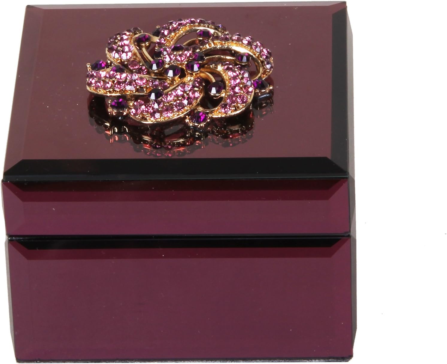 Sophia Square Glass Smoked Pink Crystal Trinket Jewellery Box