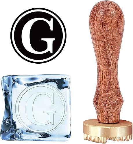 CRASPIRE Letra G - Sello para cubitos de hielo con cabeza de latón extraíble y mango de madera, sello vintage de marca de hielo para manualidades,