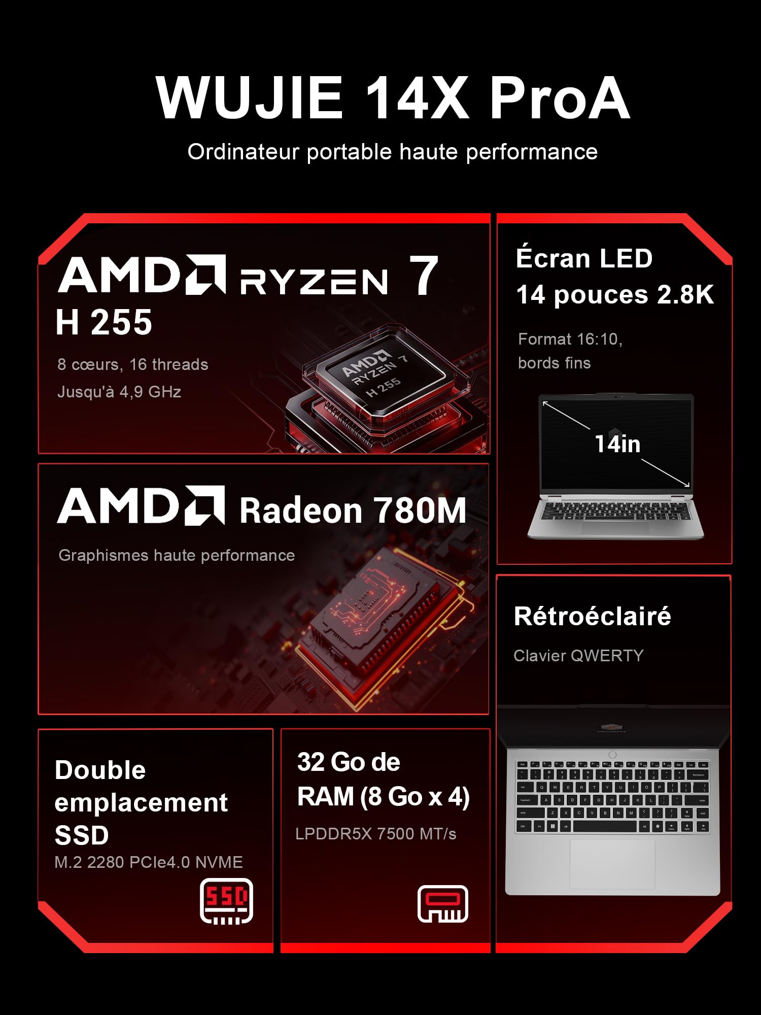 Computer portatile, schermo QHD+ da14" (2880x1800)Ryzen 7 H255 (8 core/16 thread, fino a 4,9 GHz), 32 GB di RAM LPDDR5, SSD da 1TB(espandibile fino a 8 TB) lettore di impronte digitali, grigio