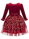 2-7Y Toddler Girls Fall Winter Velvet Tulle Tutu Dresses Long Sleeve Ruffle Holiday Christmas Princess Party Dress