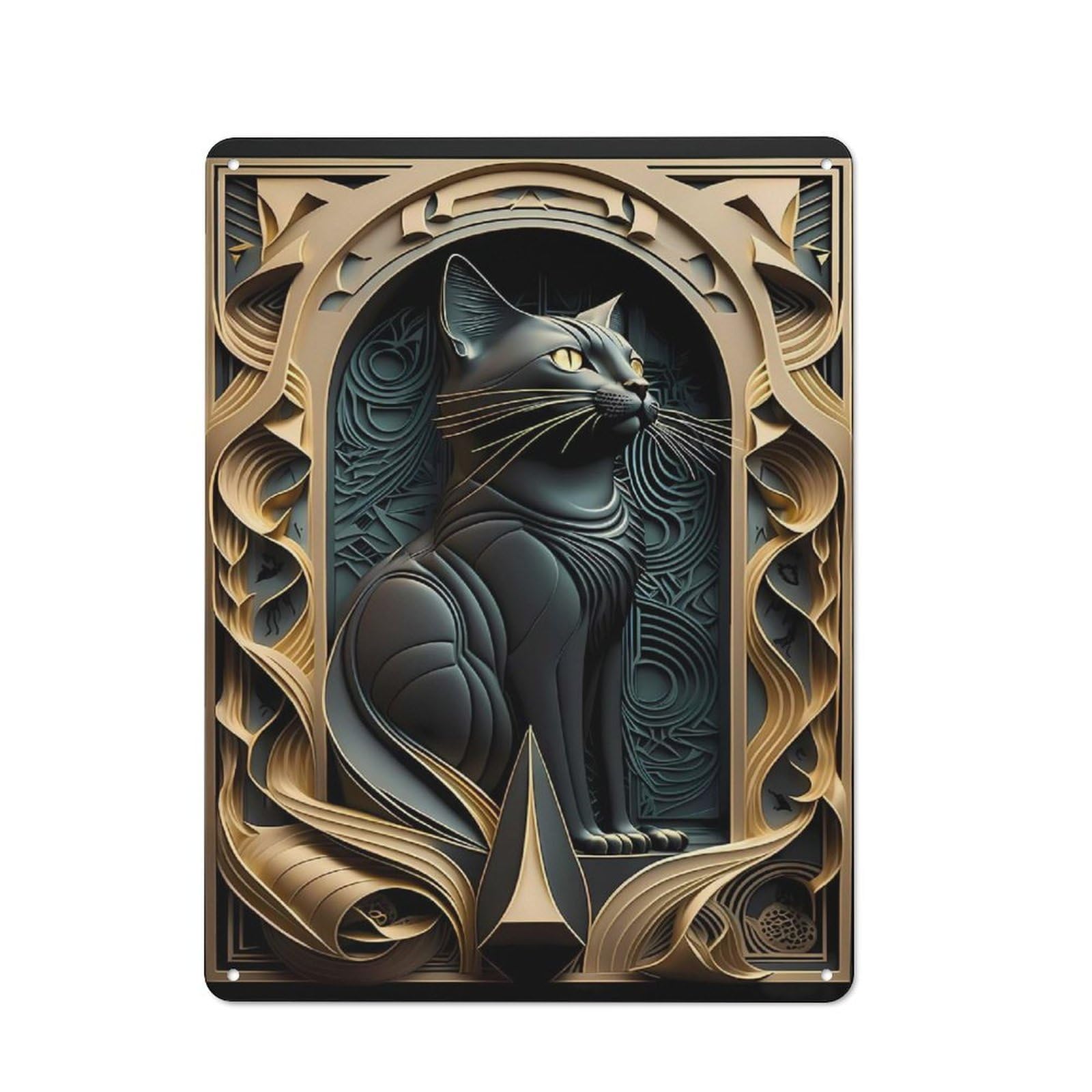 Junmoney Style-2 Vintage Black Golden Sentinel Cat Tin Sign 40X30cm, Shed Wall Plaque For Garage, Workshop, Shed Or Utility Room