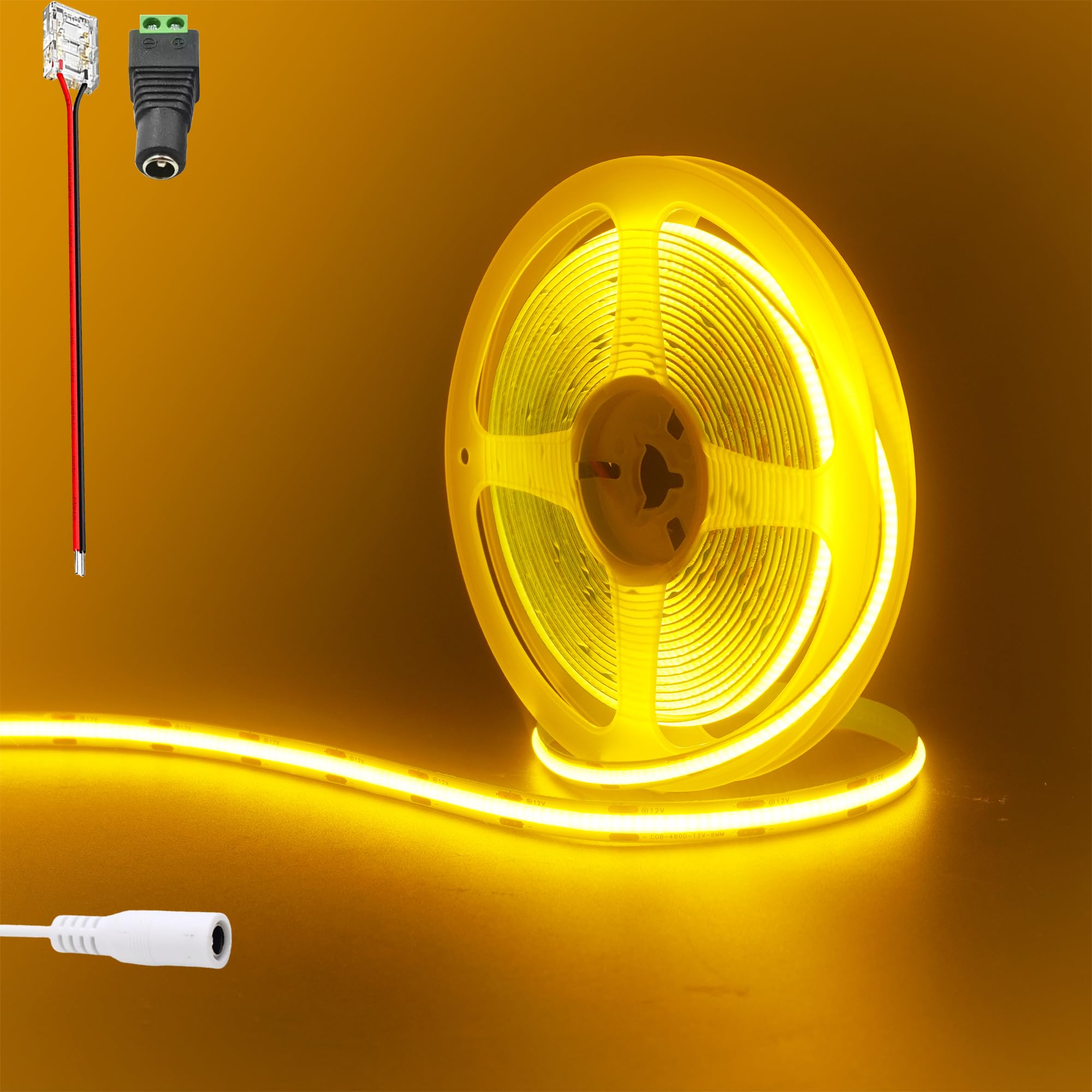 Clearhill 12V COB 480LED Strip Lights,6.56FT/2M(No Power Supply), Orange, 960LED,with 5521DC Female Connectors,8mm Width,IP20,for DIY Home Indoor Decoration