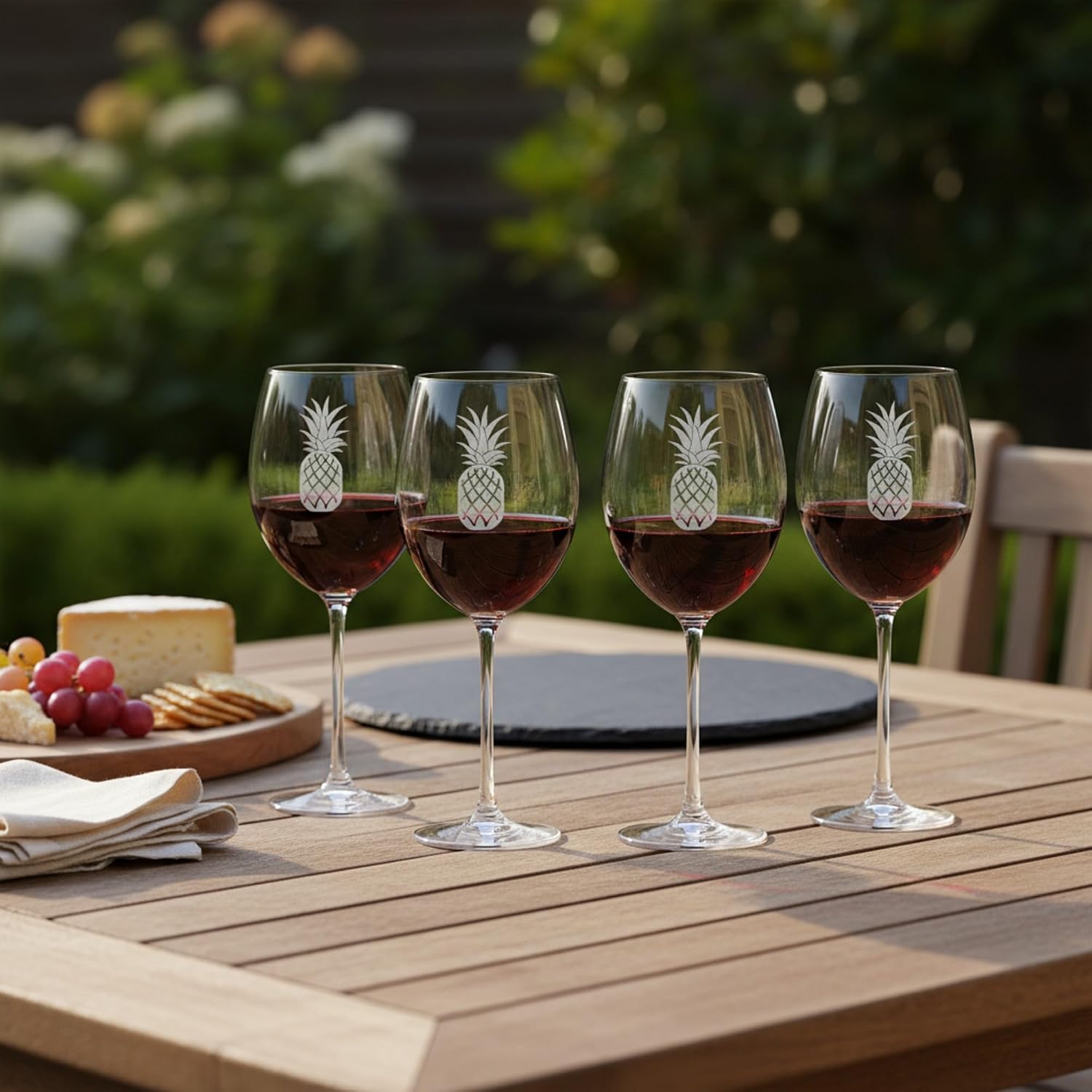 Lenox Tuscany Grand Bordeaux Wine Glasses with Pineapple Engraving, Set of 4 Pineapple Glasses for Red Wines; Bordeaux, Cabernet, Merlot
