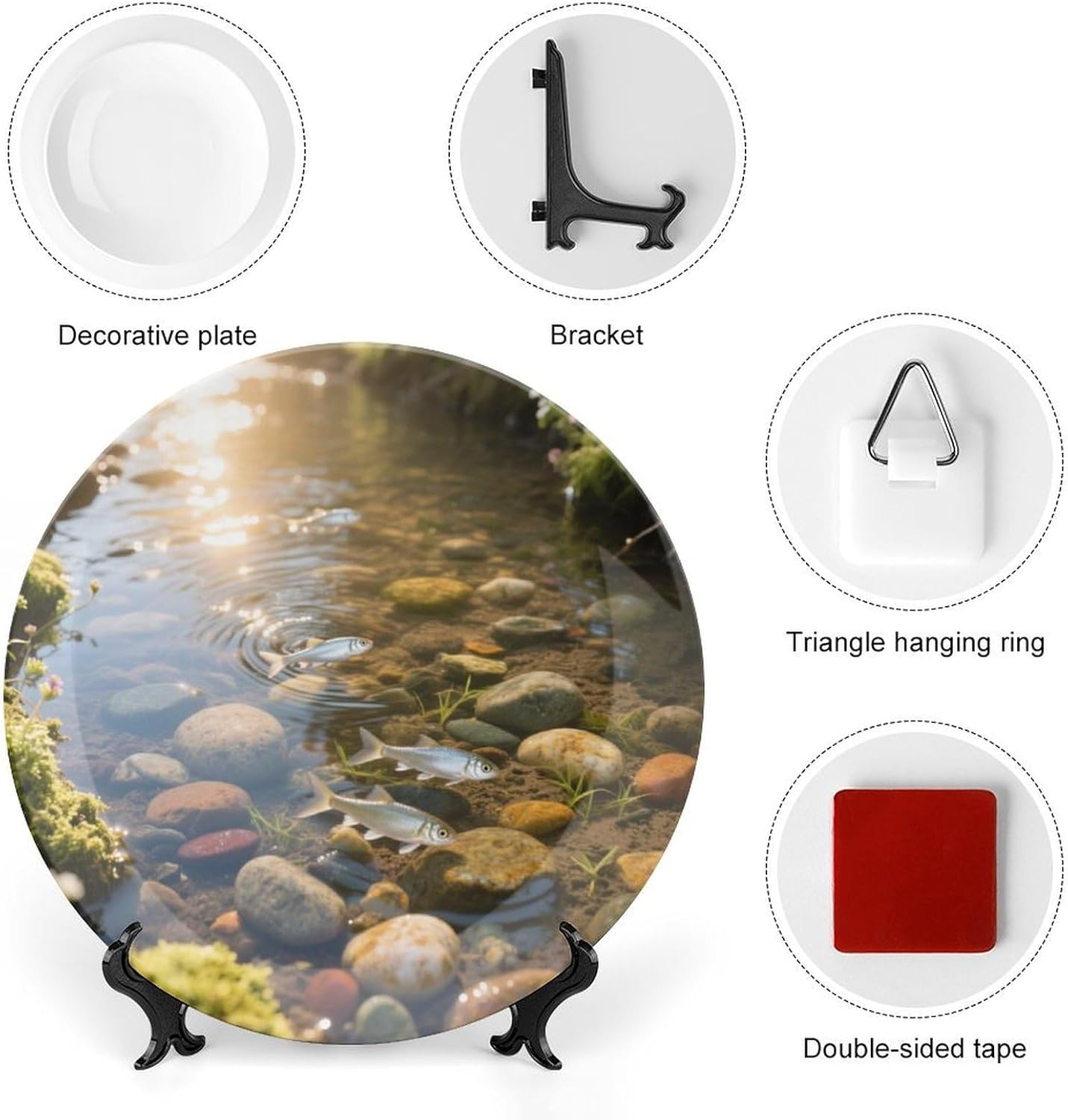 Bone China Decorative Plates Creek Pebbles Ceramic Decorative Plate Wall Decor with Display Stand Ceramic Ornaments for Wall Hanging Decoration