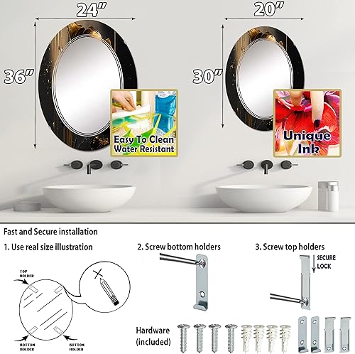 Miniatura 4 de DesignQ Floral & Botanical wall mirror, Oval Traditional mirror, Round Black bathroom mirror, Crocus vanity mirror Black and Gold Crocus Artistry