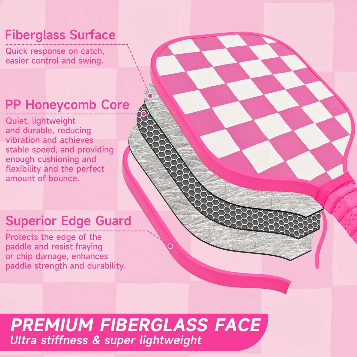 Pink Pickleball Paddles Set of 2/4, USAPA Approved Fiberglass Pickle Ball Set with 2/4 Cute Lightweight Pickleball Rackets, 2 Indoor &2 Outdoor Balls, 1 Pickleball Bag for Women, Beginner, Youth