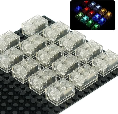 Kit de ladrillos de luces LED, 14 piezas de 2 x 3 accesorios transparentes clásicos, juego de ladrillos, compatible con las principales marcas