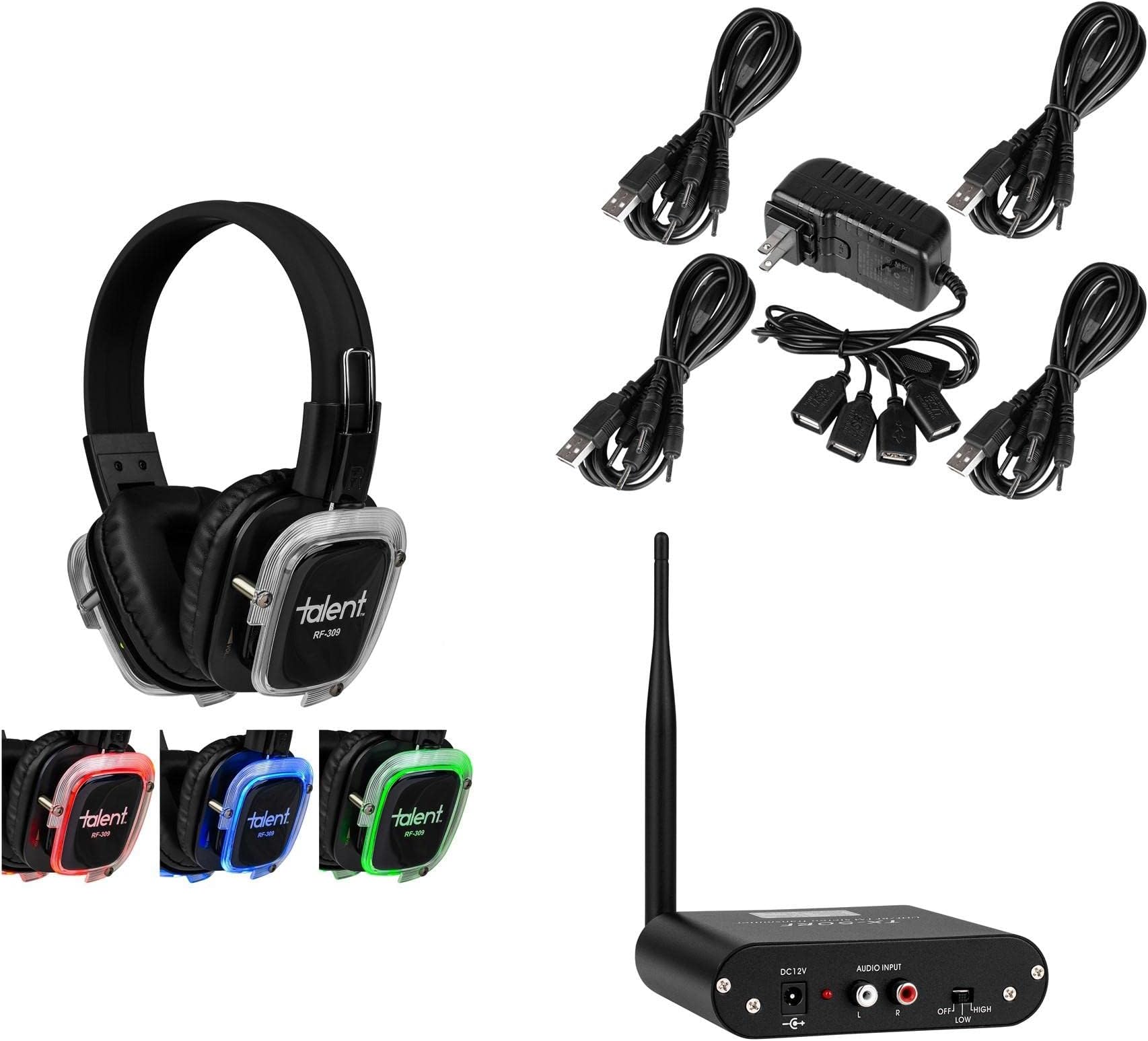 Talent Silent Disco Bundle with 50 RF-309 Headphones and 3 TX-50RF Transmitters