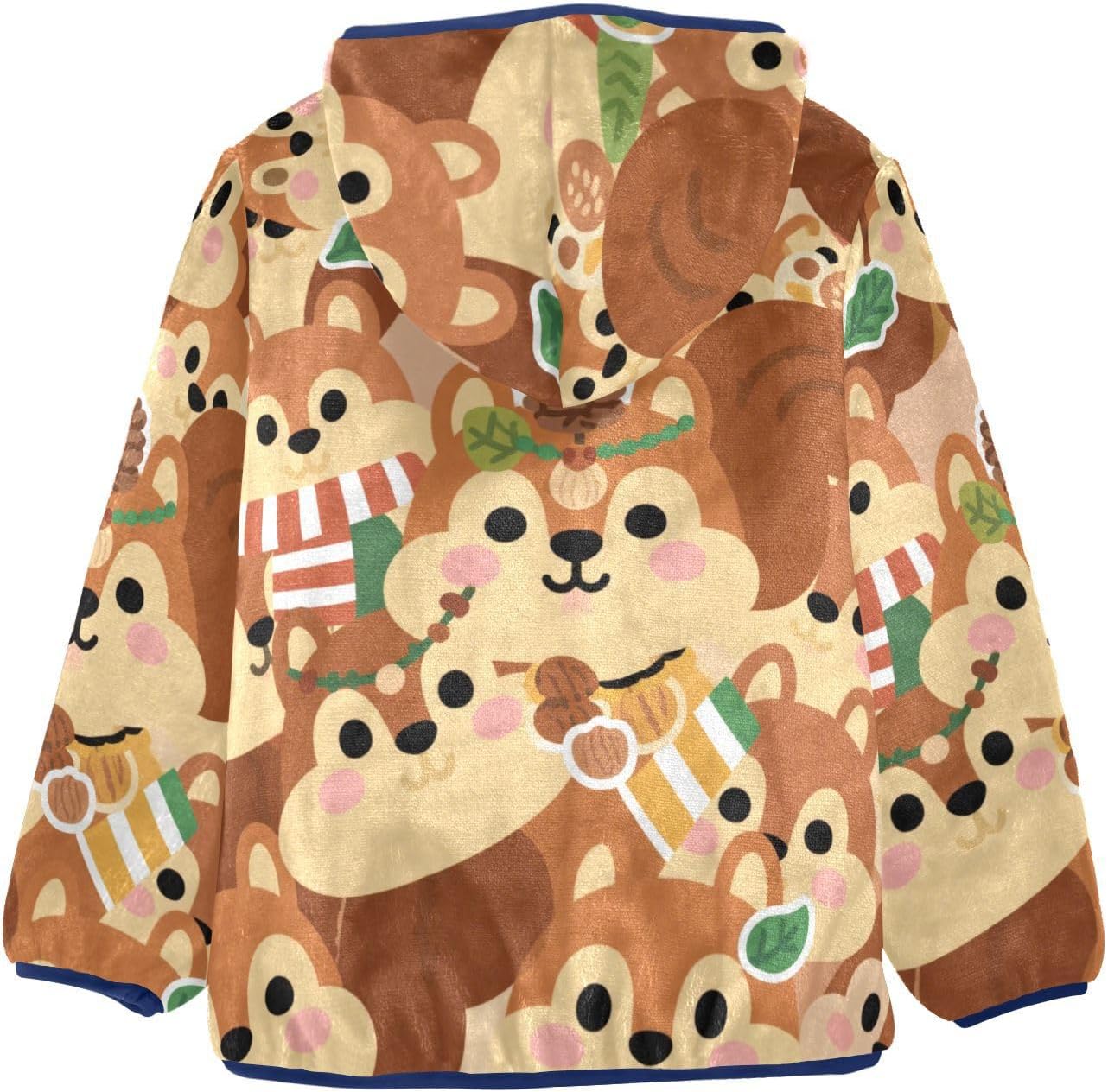 Cartoon Cute Squirrel Brown Toddler Fleece Jacket Outerwear Jackets & Coats Navy Blue Cute Baby Boys Clothes