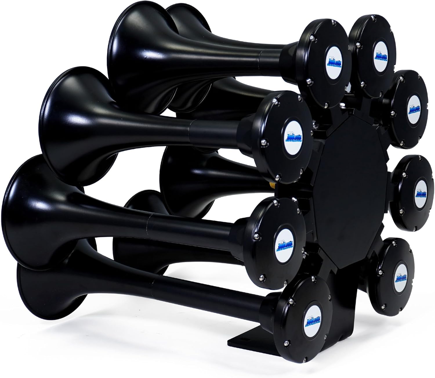 HornBlasters Octohorn Train Horn | Stealth Black 8-Chime Horn with Pre-Installed 12/24V Air Valve | Extremely Loud & Durable
