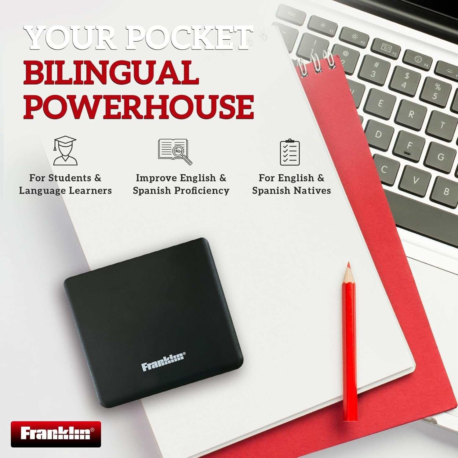 Franklin Spanish-English Translating Dictionary DBE-1200 – Traductor de Inglés Español Electrónico, Offline Electronic Bilingual Dictionary and Thesaurus with 1M+ Translations Spell Checking Device