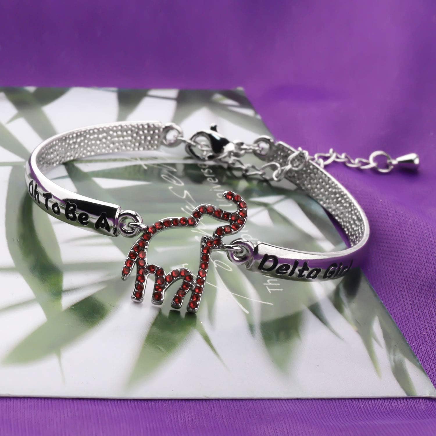 BAUNA Sorority Bracelet with Red Elephant Charm Oh To Be A Greek Sisterhood Gift