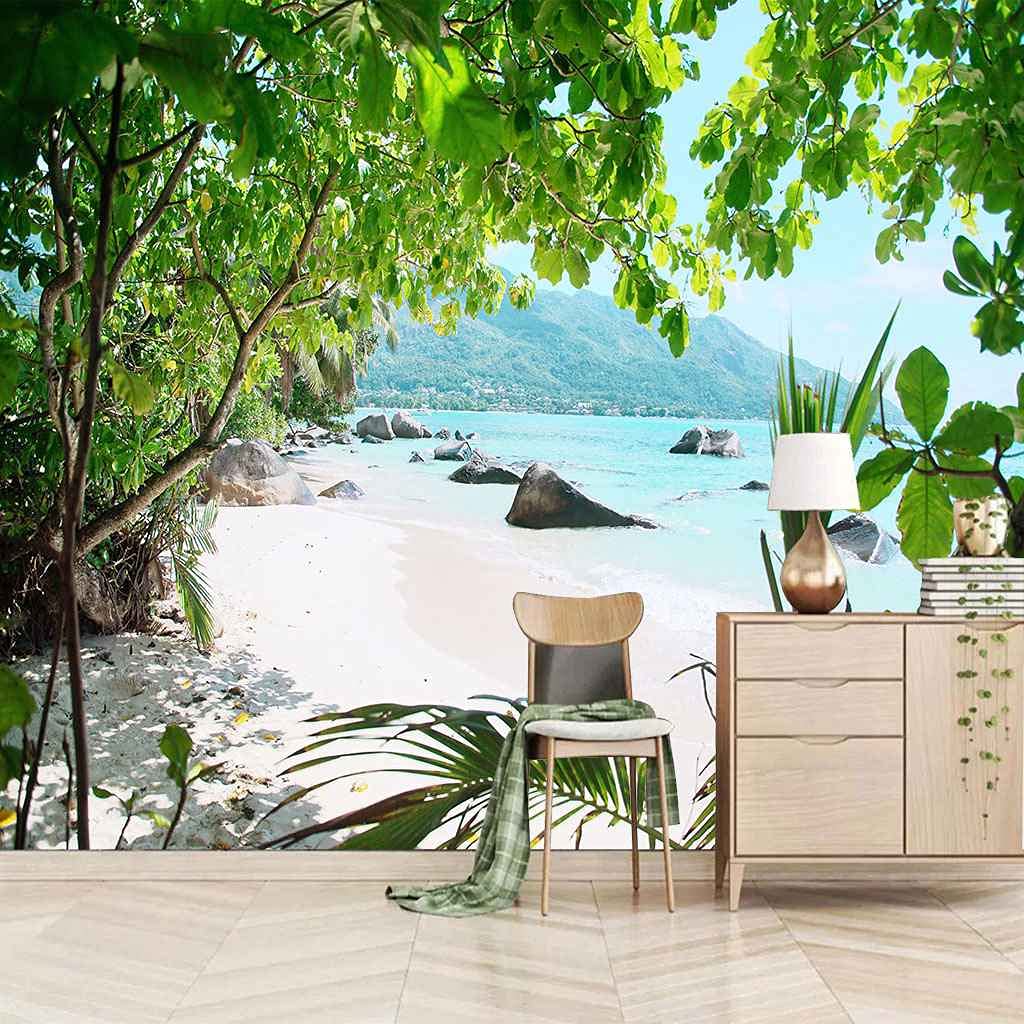 Papier peint 3D plage vue mer 150x105 cm pour salon et chambre