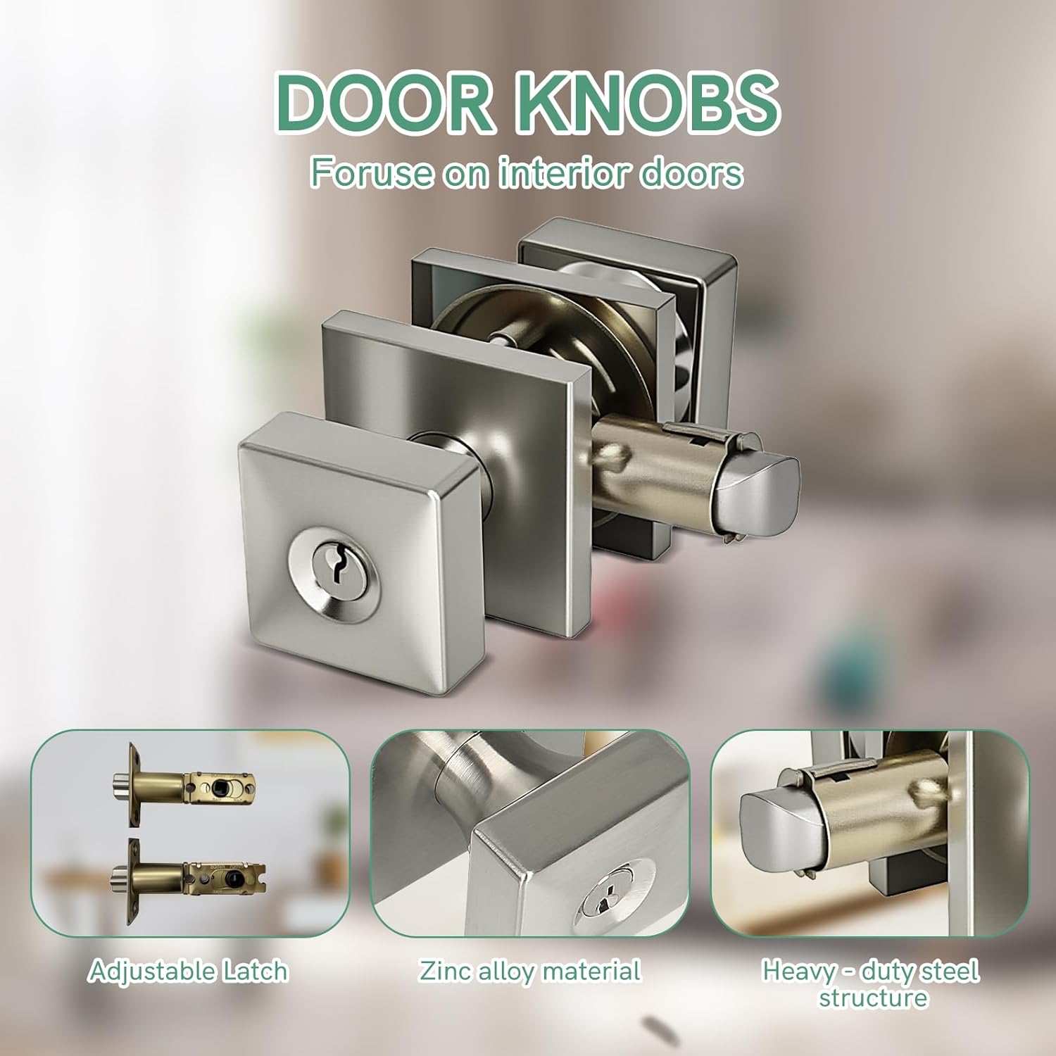 Cielsa Dawn Square Door Knobs Exterior Door Lock Set with Deadbolt, Single Cylinder Deadbolt Door Locks with Keys, Keyed Alike (Satin Nickel,1PACK)