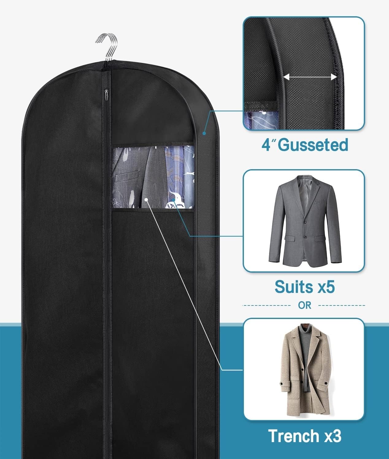 Portatrajes Funda Traje Paquete De 3 Bolsas De Ropa Para Almacenamiento De Armario De Viaje Con Cremallera Ventana Transparente Bolsa De Traje Colgante Resistente Con Asas Funda Ropa Portatrajes Viaje